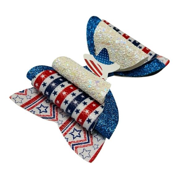 4th of July Baby Girl 4” Bow Headband 2 in 1 Interchangeable Nylon USA Patriotic - Picture 5 of 7